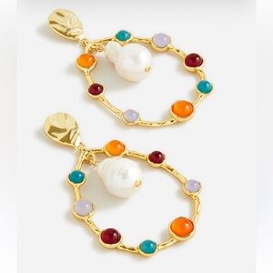J. Crew Gold Multicolor Gemstone Hoop Earrings